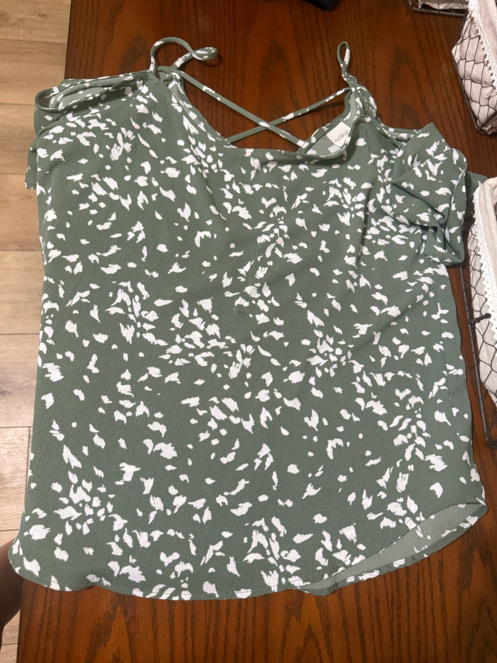 Kaileigh Sage Green & White Spotted Strappy Blouse